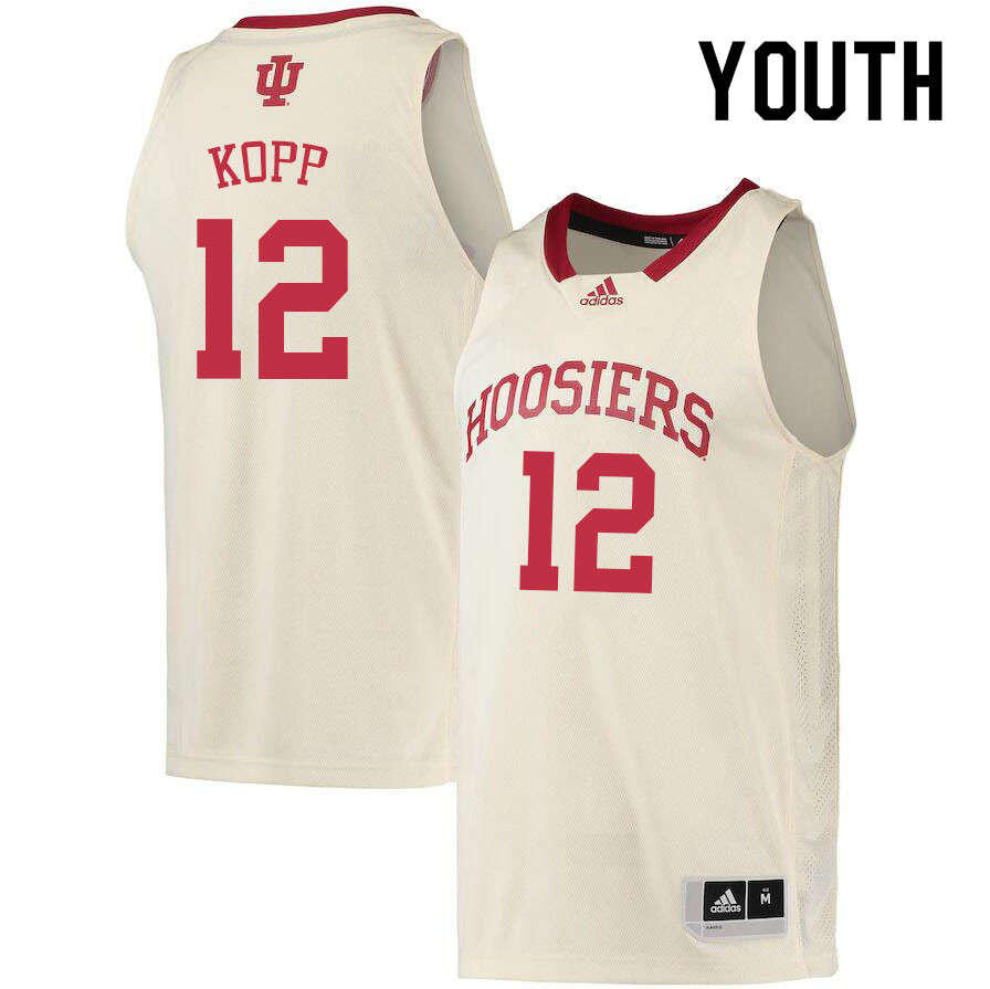 Youth #12 Miller Kopp Indiana Hoosiers College Basketball Jerseys Sale-Cream